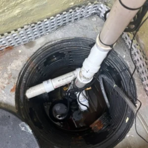 sump pump after a repair in a basement in greenwich ct